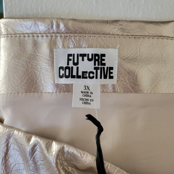 Metallic Gold Faux Leather Skirt Future Collective 3X With Side Zipper Closure - Picture 4 of 7